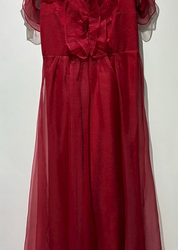 Kırmızı Fırfırlı Uzun Askılı Kadın Elbise - Görsel 2