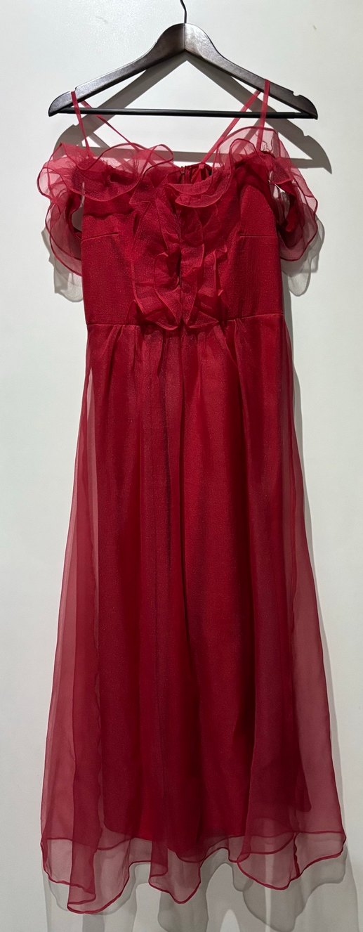 Kırmızı Fırfırlı Uzun Askılı Kadın Elbise - Görsel 2