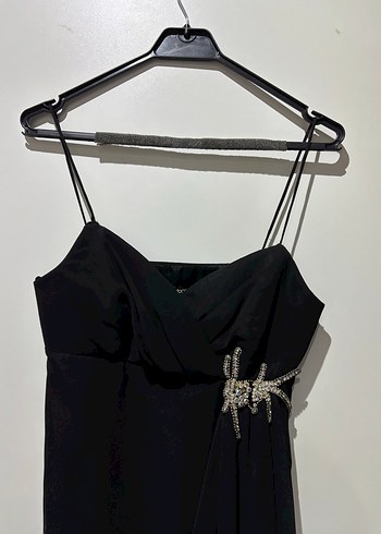 Siyah Strappy Drapeli Midi Abiye Elbise - Görsel 3