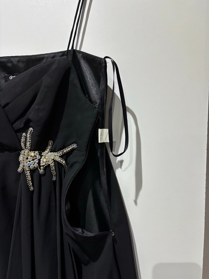 Siyah Strappy Drapeli Midi Abiye Elbise - Görsel 4