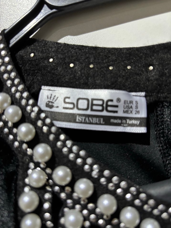 Kadife Elbise İnci Detaylı Siyah - Görsel 5