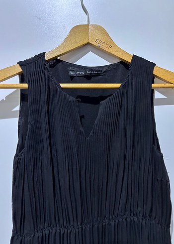 Siyah Kolsuz Piliseli Uzun Keten Elbise - Görsel 4