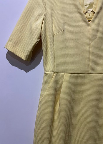 Sarı V Yaka Midi Kadın Elbise - Görsel 4