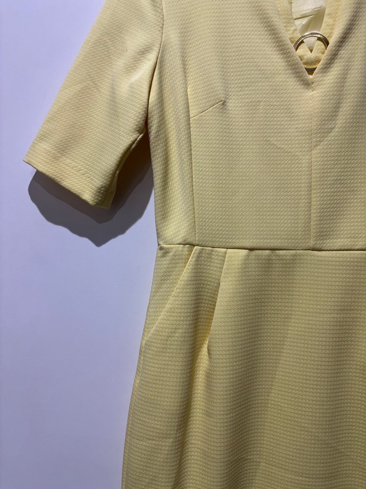 Sarı V Yaka Midi Kadın Elbise - Görsel 4