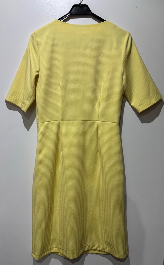 Sarı V Yaka Midi Kadın Elbise - Görsel 3