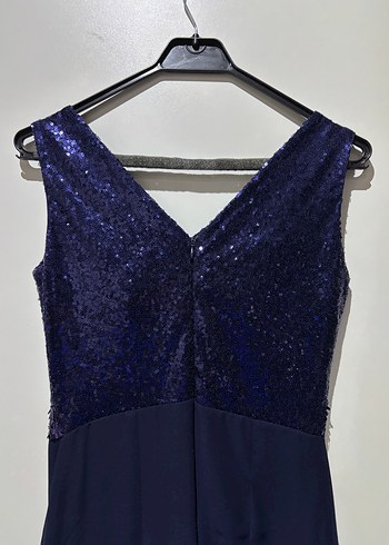 Lacivert V Yaka Uzun Abiye Elbise - Görsel 4