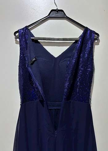 Lacivert V Yaka Uzun Abiye Elbise - Görsel 5