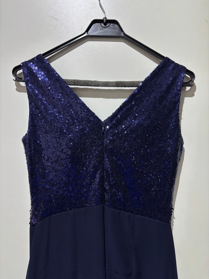 Lacivert V Yaka Uzun Abiye Elbise - Görsel 4