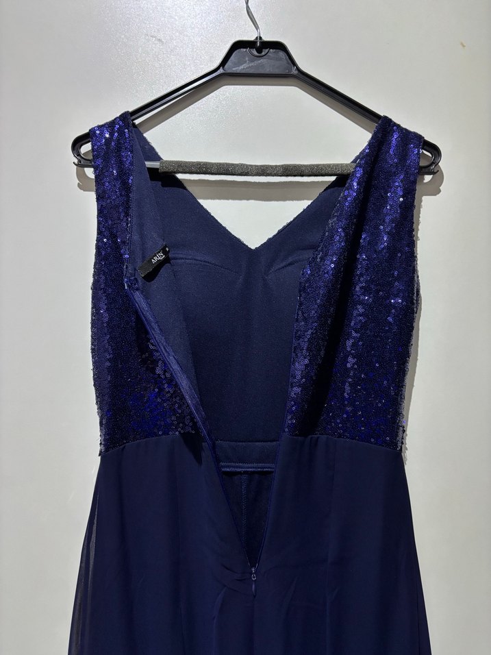 Lacivert V Yaka Uzun Abiye Elbise - Görsel 5