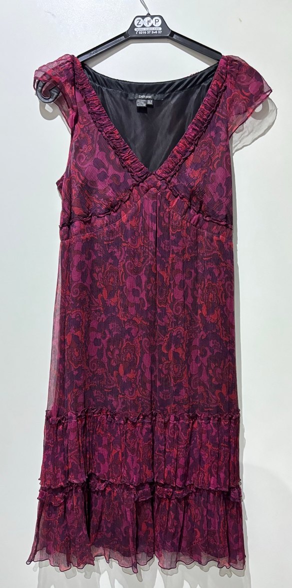 Kolsuz Bordo Midi Bohem Elbise - Görsel 2