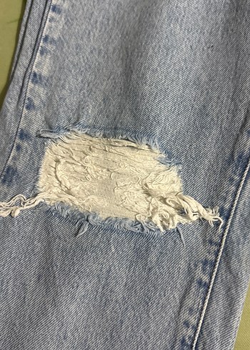 38 Beden mavi Renk Düğmeli Mavi Loose Fit Midi Kadın Kot Pantolon