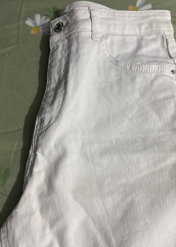 40 Beden Beyaz Kadın Keten Midi Boy Bol Kesim Jean