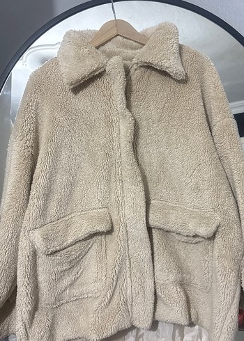 Bej Kadın Peluş Midi Ceket