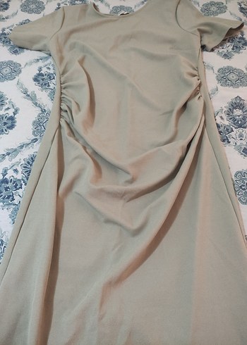 yeşil Kısa Kollu Hamile Midi Elbise - Görsel 7