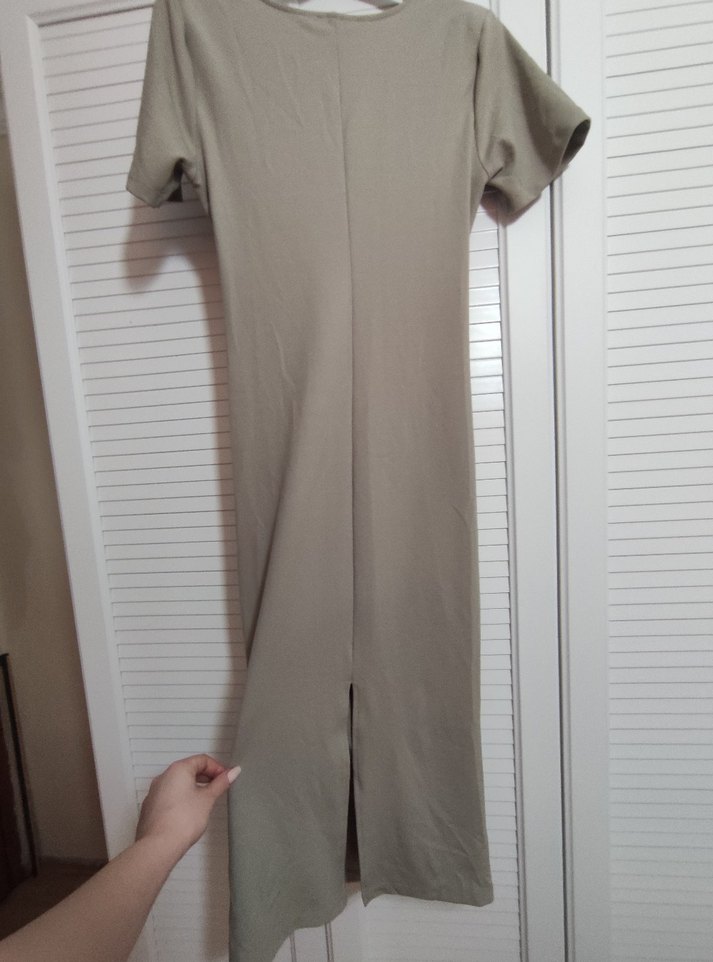 yeşil Kısa Kollu Hamile Midi Elbise - Görsel 3