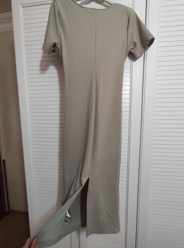 yeşil Kısa Kollu Hamile Midi Elbise - Görsel 4