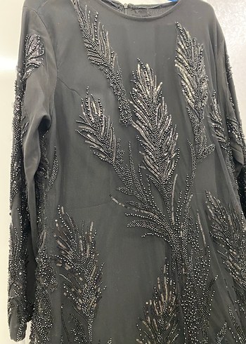 52 Beden Uzun Siyah Gotik Nakışlı Kadın Elbise