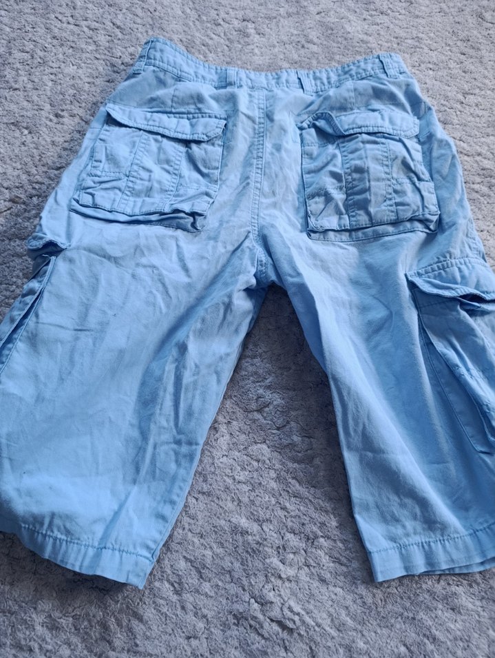 Erkek Mavi Pamuklu Bol Kesim Kemerli Şort - Görsel 2