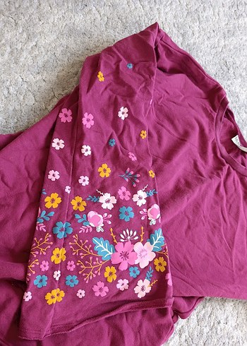 Bordo Kız Çocuk Uzun Kollu Keten Tişört - Görsel 2