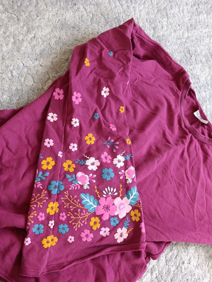 Bordo Kız Çocuk Uzun Kollu Keten Tişört - Görsel 2