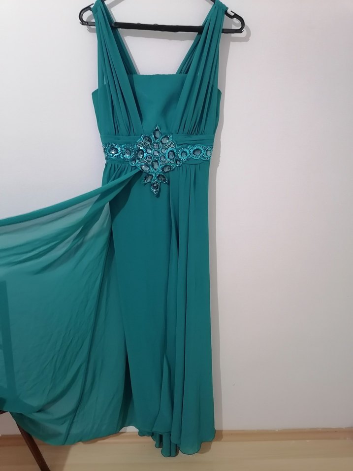 Yeşik İşlemeli Uzun Abiye Elbise - Görsel 2