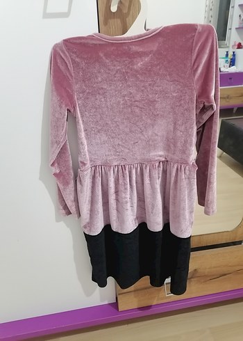 Uzun Kollu Pembe  Kadife Kız Elbise Minnie Baskılı - Görsel 2