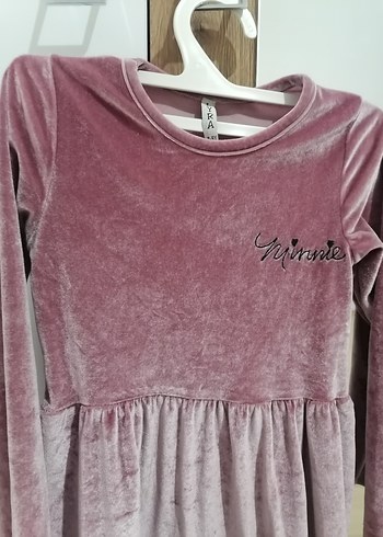 Uzun Kollu Pembe  Kadife Kız Elbise Minnie Baskılı - Görsel 4