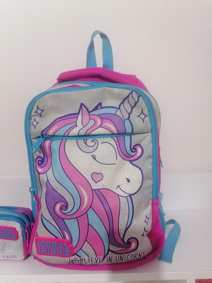 Unicorn Desenli Pastel Renkli Çocuk Sırt Çantası ve kalem kutusu - Görsel 3