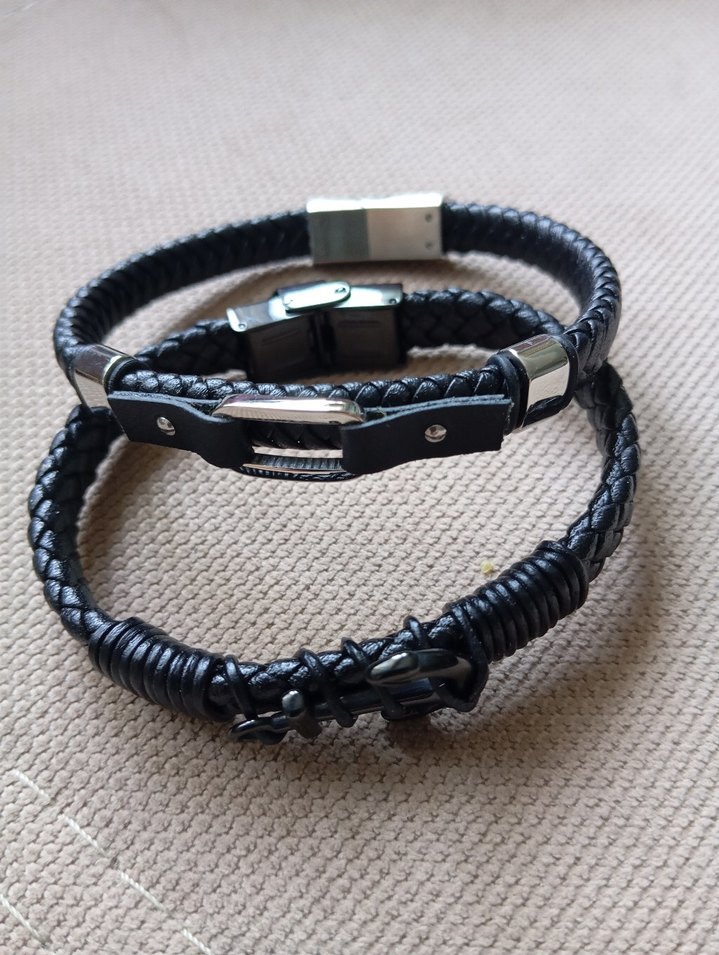 Siyah Erkek Biker Minimalist Bileklik 2 adet - Görsel 4