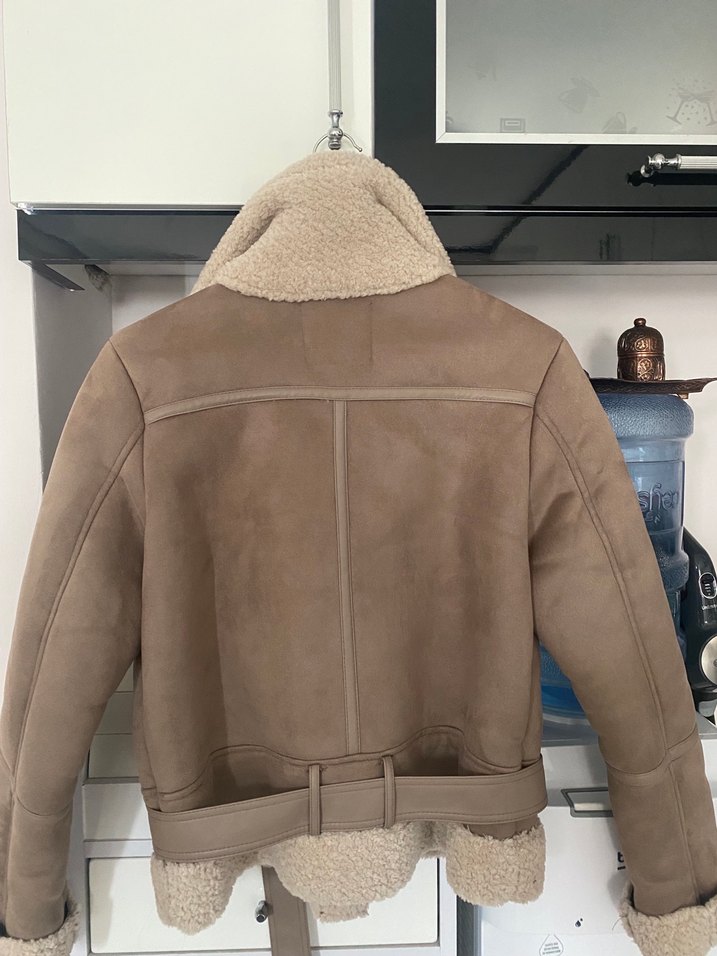 Kadın Bej Süet Kürklü Ceket - Görsel 4