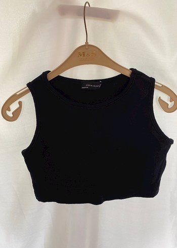 Zara Siyah Kısa Crop Top, Kolsuz, Dar Kesim