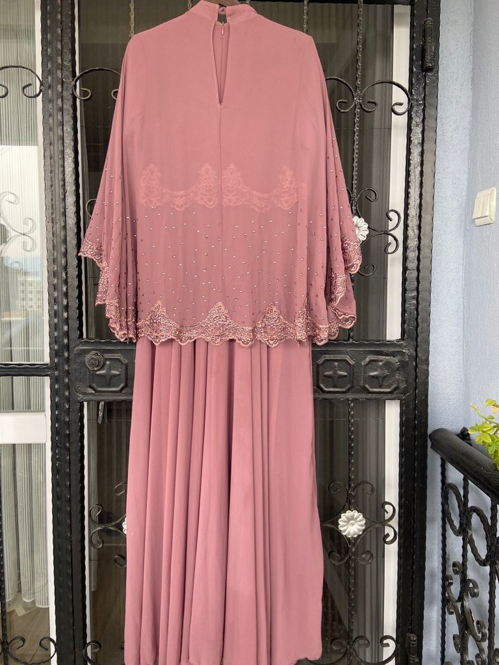 Pembe Nakışlı Uzun Kollu Kadın elbise - Görsel 2