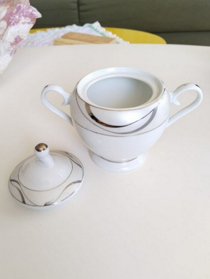 Parlak Beyaz Çift Kulplu Şekerlik - Görsel 2