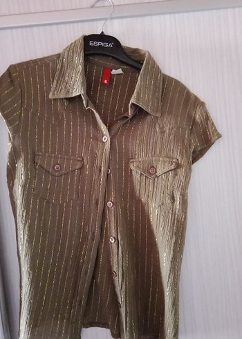 Kısa Kollu Parlak haki penye  Gömlek - Görsel 2