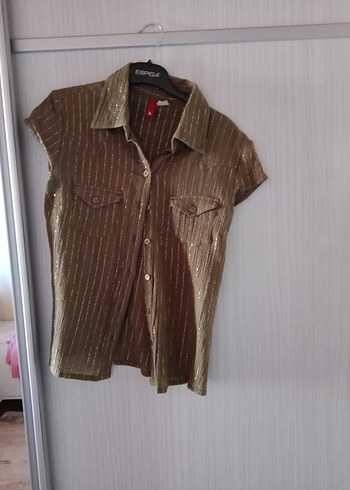 Kısa Kollu Parlak haki penye  Gömlek - Görsel 3