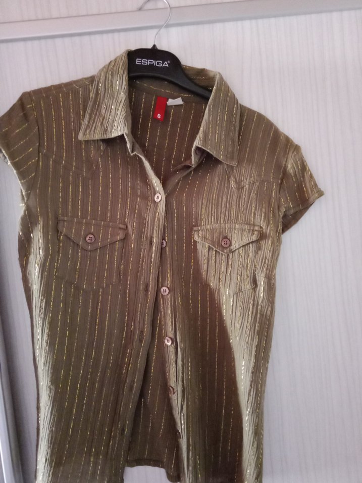 Kısa Kollu Parlak haki penye  Gömlek - Görsel 2