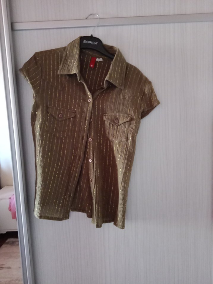 Kısa Kollu Parlak haki penye  Gömlek - Görsel 3