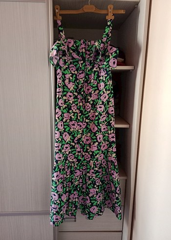 askılı kare kesim pileli elbise - Görsel 5