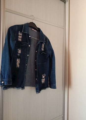 Düğmeli Mavi Kadın Denim Ceket - Görsel 2