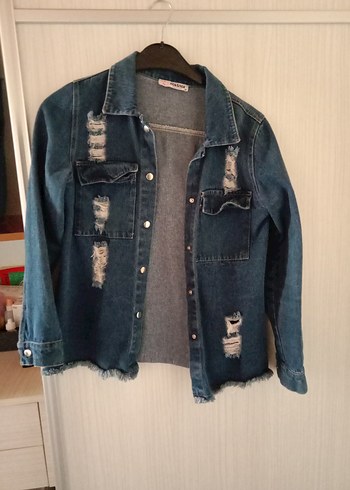 Düğmeli Mavi Kadın Denim Ceket - Görsel 5