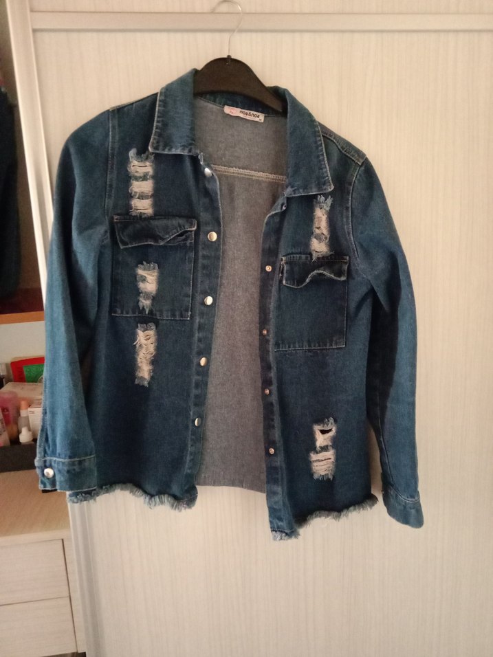 Düğmeli Mavi Kadın Denim Ceket - Görsel 5