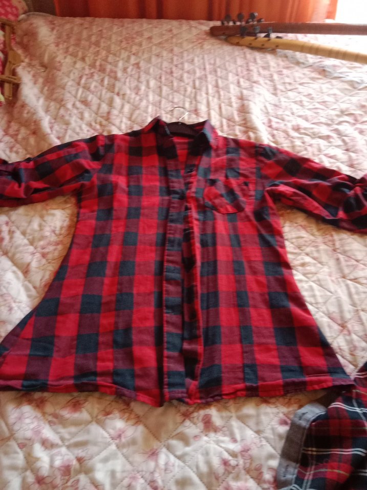 Düğmeli Uzun Kollu Kırmızı Ekose Gömlek - Görsel 2