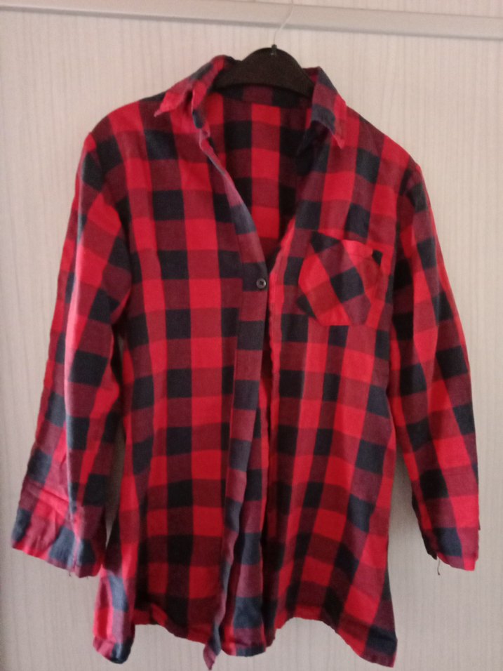 Düğmeli Uzun Kollu Kırmızı Ekose Gömlek - Görsel 4