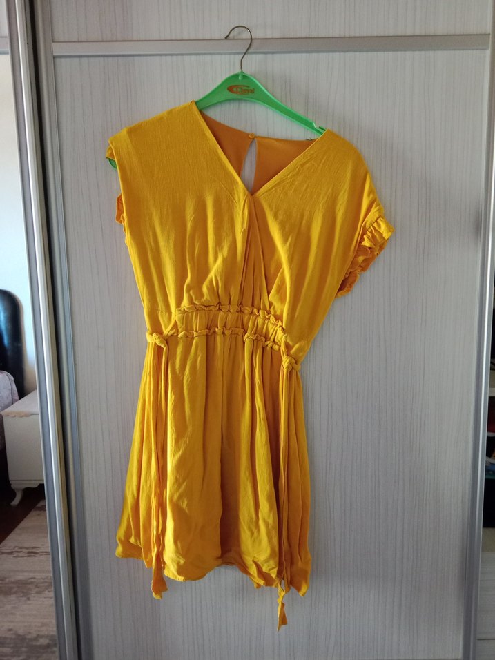 hardal rengi ofis elbise - Görsel 2