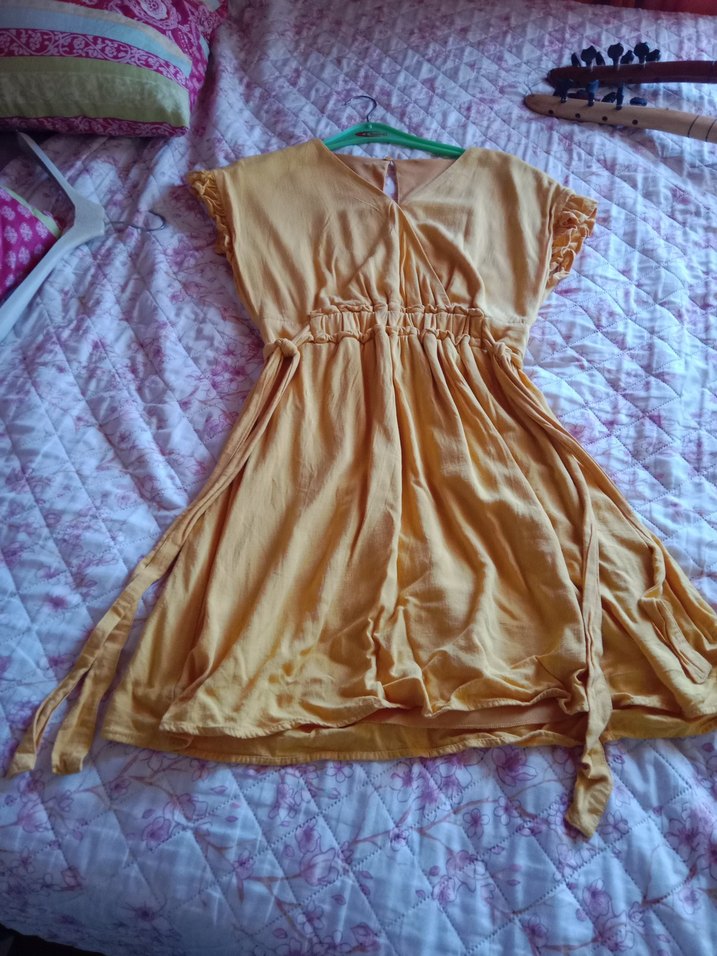 hardal rengi ofis elbise - Görsel 4