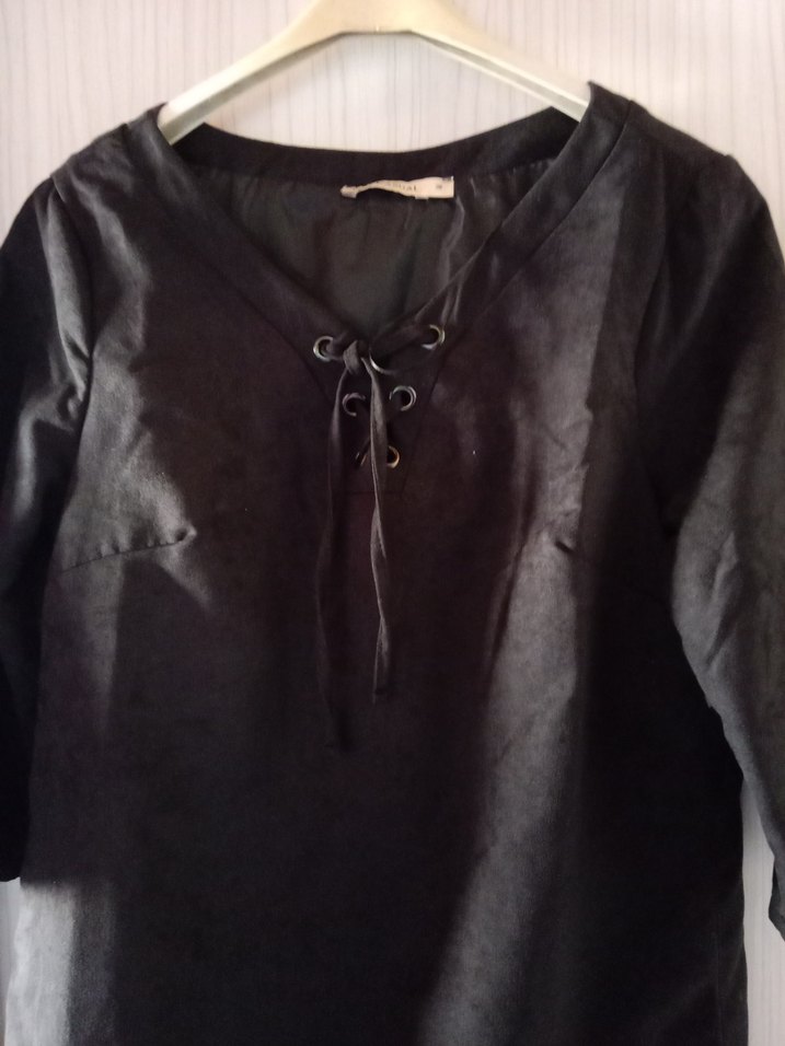 Düğmeli Siyah süet kısa elbise - Görsel 2