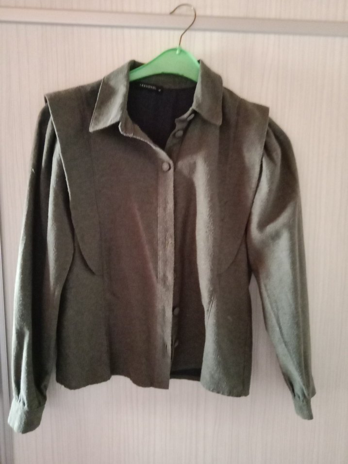 Düğmeli Gri Kadın Keten Ceket - Görsel 2