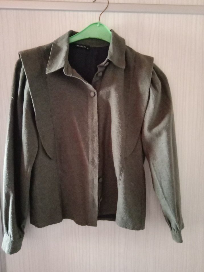 Düğmeli Gri Kadın Keten Ceket - Görsel 3