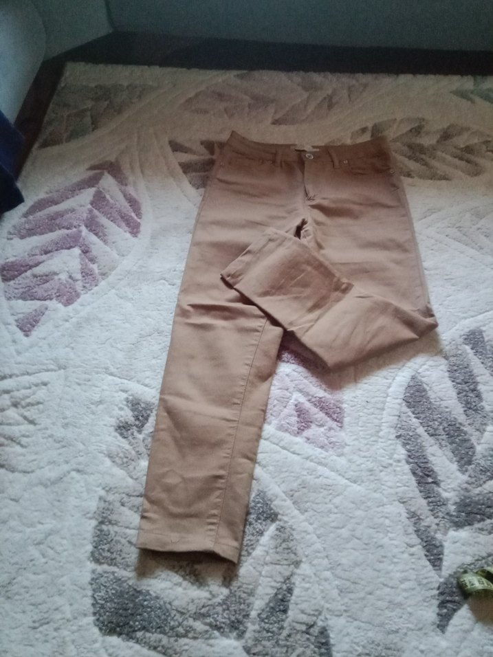 Bej Kadın keten  Pantolon - Midi Boy, Rahat Kesim - Görsel 3