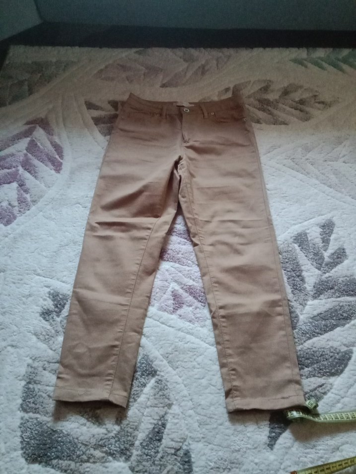 Bej Kadın keten  Pantolon - Midi Boy, Rahat Kesim - Görsel 2